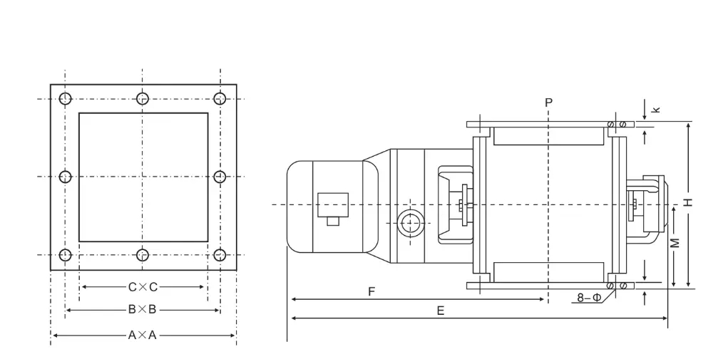 Square or round flanged impeller rotary valve