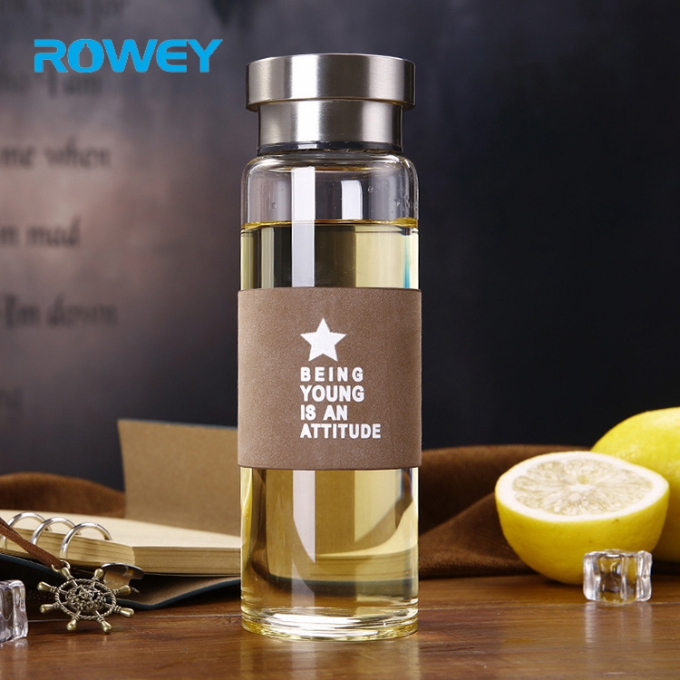 Custom Small Mouth Water Bottle Glass with Stainless Steel Lid