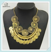 2015 Wholesale Vintage Gold and Silver Flower Engraved Necklace for Women