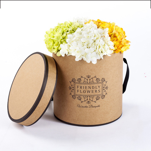 Kraft brun cajas para flores fleur de boîte ronde