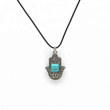 Affordable Low MoQ Tribal Silver Bohemian Vintage Turquoise Hamsa Necklace