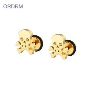 Stainless steel mens gold skull stud earrings