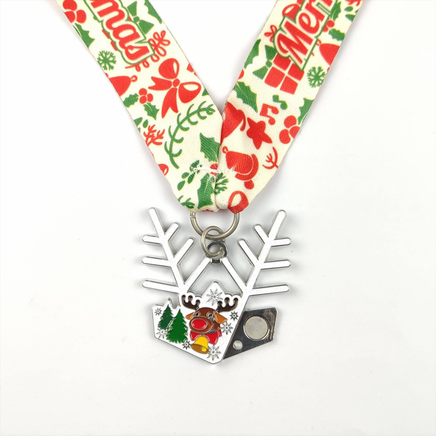 Custom metal glitter enamel snowflake medal