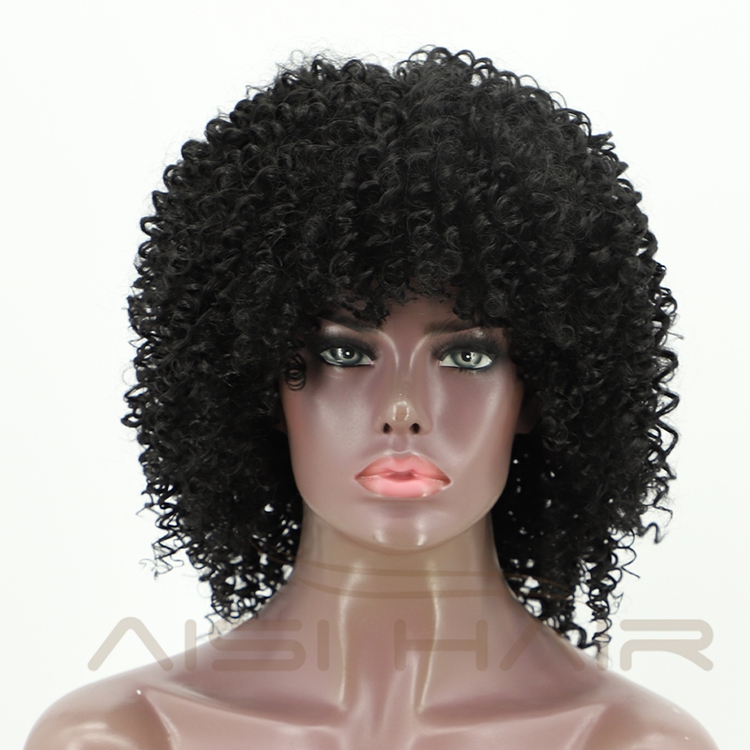 Aisi Hair Drop Shipping Short Kinky Curly Wigs For Black Women With Bangs Afro Curly Fluffy High Temperature Fiber Wigs