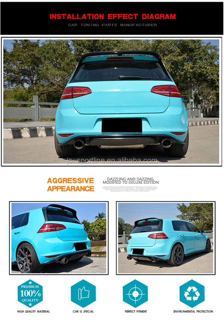 GOLF 7 Rear Diffuser for VW GOLF 7 MK7 GTI/R Hatchback 14-17 GTI Clubsport Style