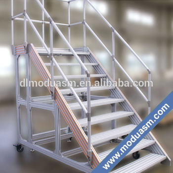 industrial adjustable aluminum ladder with handrail for maintenance platform