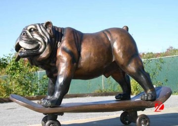 Life size Pekingese bronze statue on sliding plate