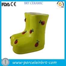 Green Lady Bug Ceramic Boot Planter