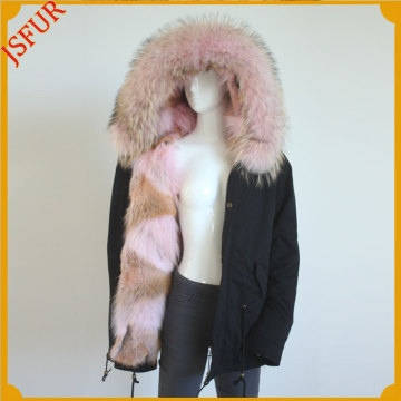 Jsfur Wholesale Women Winter Fur Clothes Black Parka