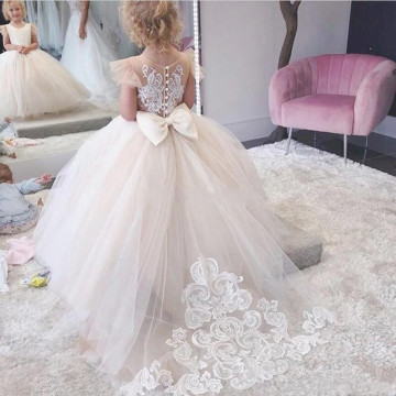 Flower Girl Dresses Lace Backless Tulle Girl Dresses For Wedding Vintage Little Girl Pageant Dresses Lace Princess Kids Gown