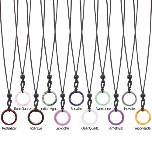 Collier de sport d&#39;anneau de pierre de pierre naturelle Set Anxiété Absorbe négatif Balance énergétique Chakra Bijoux de pendentif de guérison pour femmes hommes