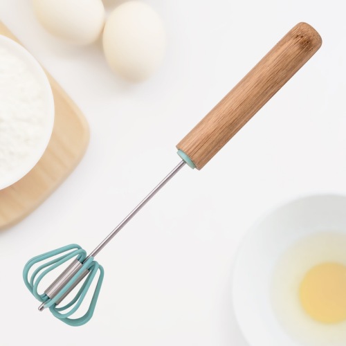 Semi-automatic Bamboo Hand Silicone Cover Egg Mixer Beater