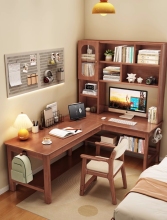 l shape study table with bookshelf