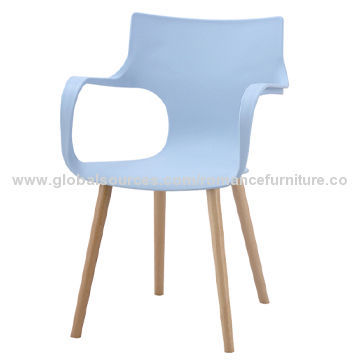 Plastic Chair with Arm, Beech Wood Legs
