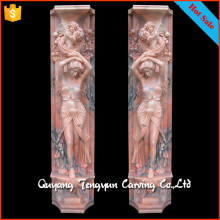 Traditional natural stone relief style lady statue column marble pillars