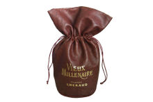 Round Base Pu Leather Drawstring Pouch Silkscreen Logo 17.5x25x11cm