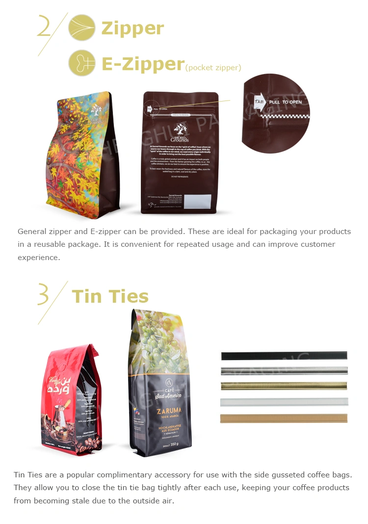 Matte Print 340g Flat Bottom Side Gusset Bag for Coffee Bean/Coffee Milk Powder Packaging