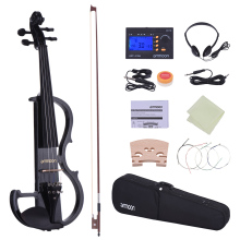 ammoon Full Size 4/4 Violin Electric Silent Violin Fiddle Ebony Fingerboard Pegs with Bow Case Tuner Headphones Rosin Strings