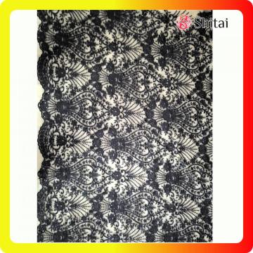 Blue embroidery lace mesh with blue sequins