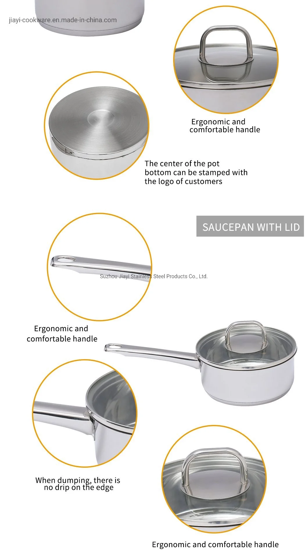 Commercial Induction Stainless Steel Stock Pot Commercial Soup Sacue Pot for Restaurant Cooking Stockpot Jy-20115hj