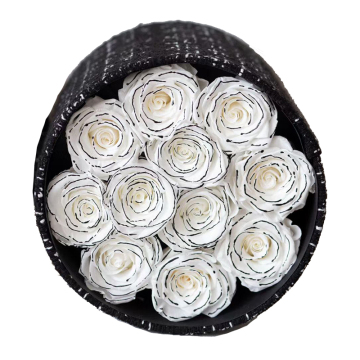 ZanTe Wholesale Luxury Valentine's Day Preserved Roses - White Black Chanson Boxed Roses