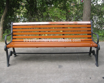 Wooden garden bench wrought iron bench