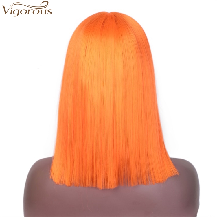 Vigorous Orange Color Short Straight Bob Wig For Black Women Synthetic Lace Front Wigs Heat Resistant Fashion Girl Women