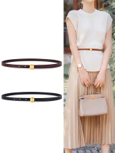 Fashionable Round Buckle Slim Leather Belt
