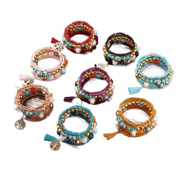 Wholesale Bohemian Style Bead Bracelet Set with Life Tree Pendant