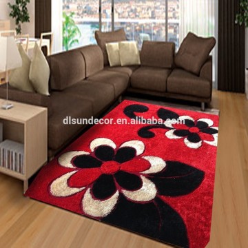 super 100% polyester flower shaggy red rug and carpet for home decoration