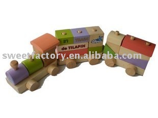 Kids wooden building blocks train toy