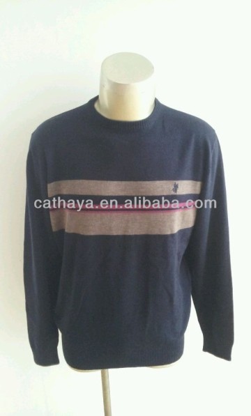 MEN'S ROUND-COLLAR STRIPED CASHMERE LIKE SWEATER