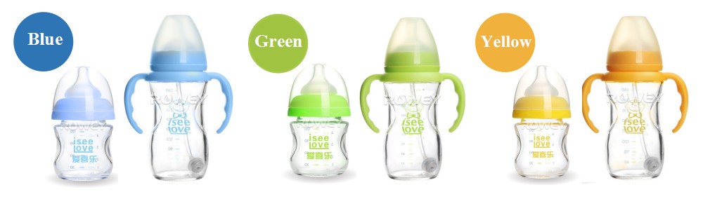 Custom oem private label easy to clean silicone infant food safe bpa free 6oz glass baby feeder bottle