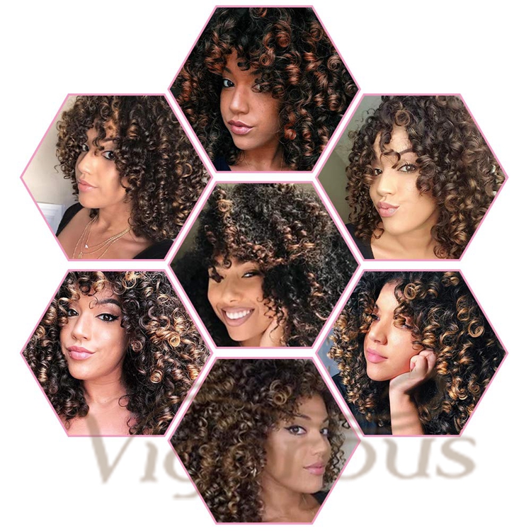 Vigorous Best Selling Supplier Short Bob Kinky Curly Afro Fluffy Ombre Brown Machine Made For Black Women Synthetic Hair Wigs