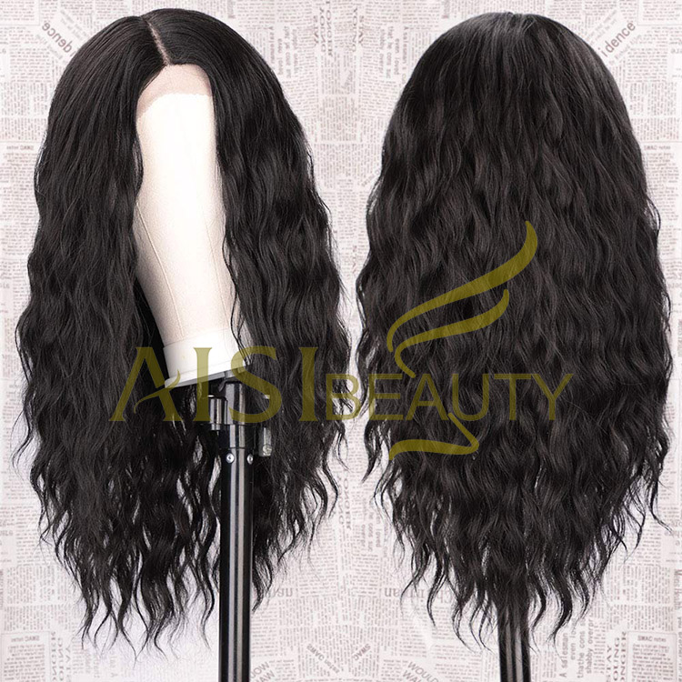 Aisi Beauty Wholesale Vendor 13x4 Long Wavy Natural Black Wig Afro Kinky Curly Synthetic Hair For Black Women Lace Front Wig