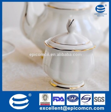 luxury sugar pot for tea set, white ceramic sugar pot with gold rim