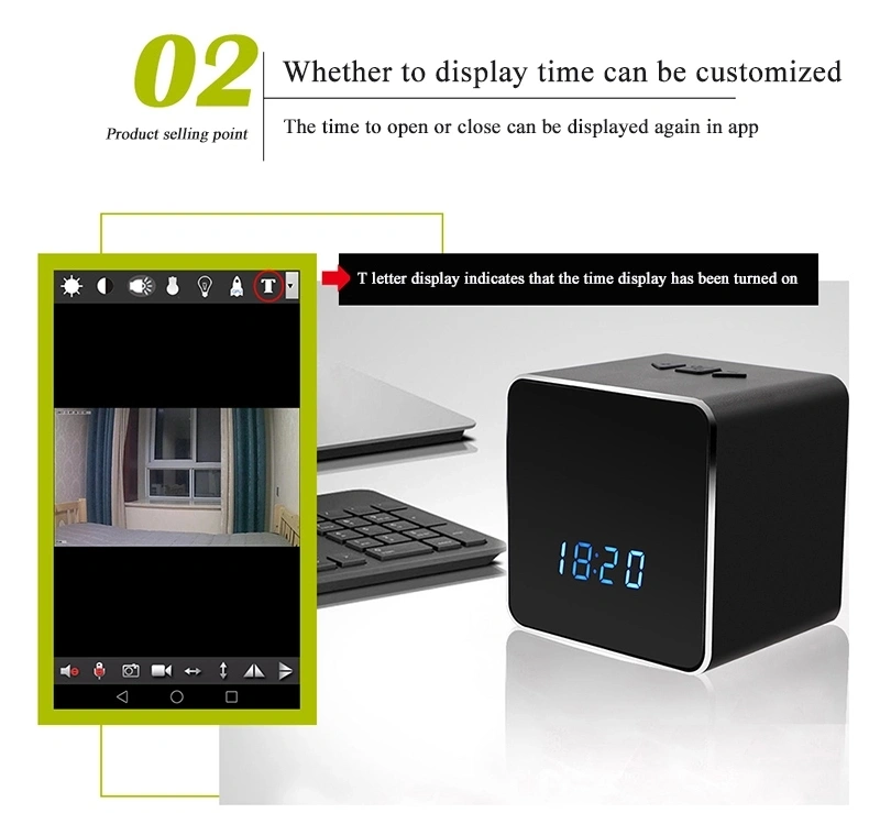 4K/2K/1080P P2p IR Night Vision WiFi Hidden Bluetooth Alarm Clock Camera with Mirror Function