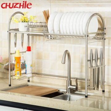 Chrome Iron Kitchen Organizer Folding Dish Rack Plate Holder