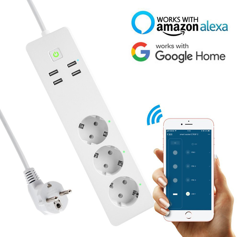 Wifi Smart Plug Outlet Power Strip Surge Protector EU Power Strip With Usb Charging Ports European TUYA