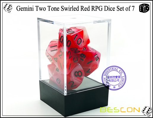 Géminis Dos tonos rodados juego de dados RPG rojo de 7-2 Gemini Two Tone Swirled Red RPG Dice Set of 7-2