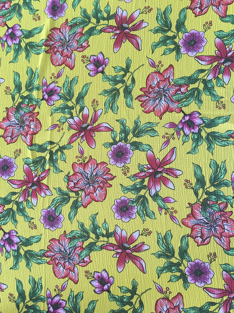 Flower Design Polyester Bubble Chiffon Printing Woven Fabric