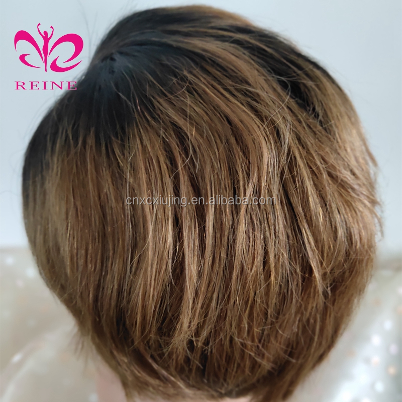 Customized Style Pixie Cut Ombre T1B/30  color Short Bob Wigs Lace Front Wigs Wavy Hair Human Hair Wigs