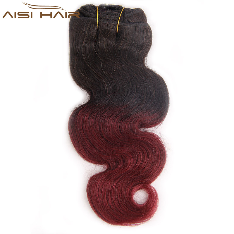 Wholesale 8A Unprocessed 100% Human Hair Ombre Burgundy Brazilian Clip In Hair Extensions Ombre Red Clip In Human Hair