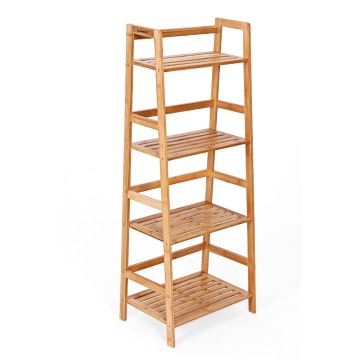 Natural Bamboo 4 Tier Bookshelf/ Bookcase with Ladder