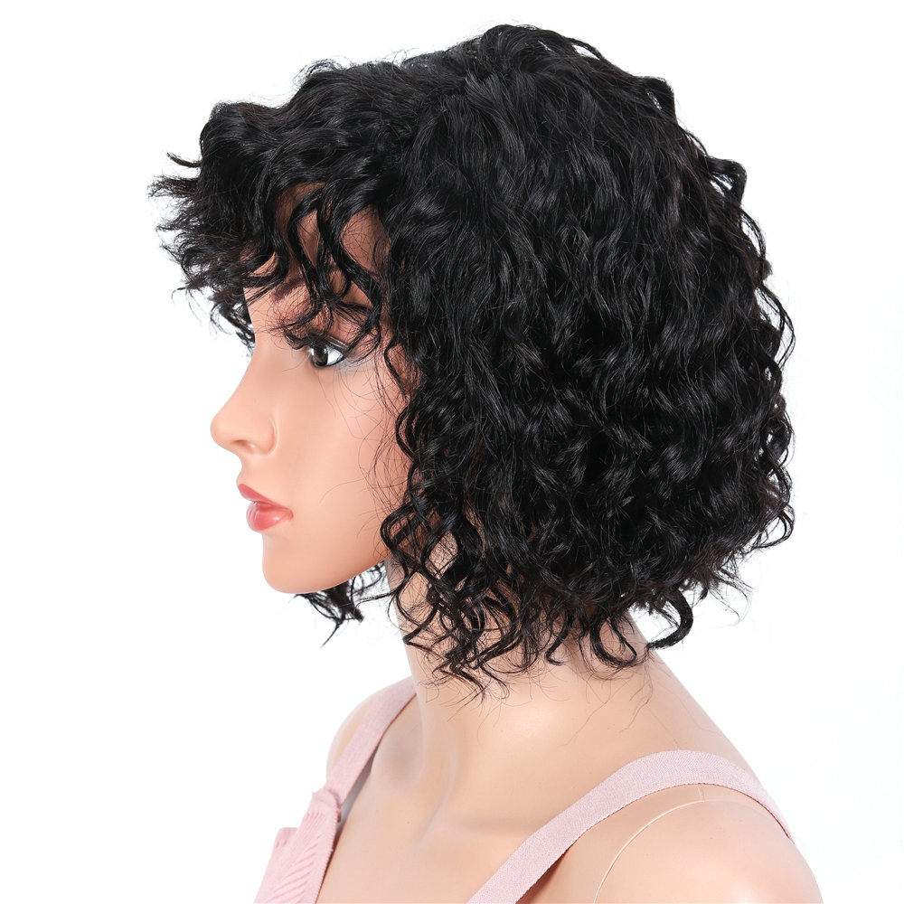 Natural Human Hair Wigs, Water wave Bob curly Wigs Human Hair machine made wig