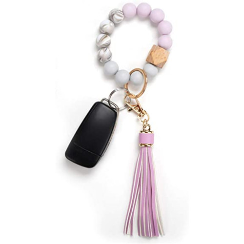 Silicone Key Ring Armband Beaded Wristlet Tassel