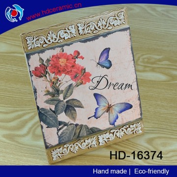Butterfly design with heat fransfer ceramic table decorative plate, ceramic decorative plaque, ceramic decorative plaque