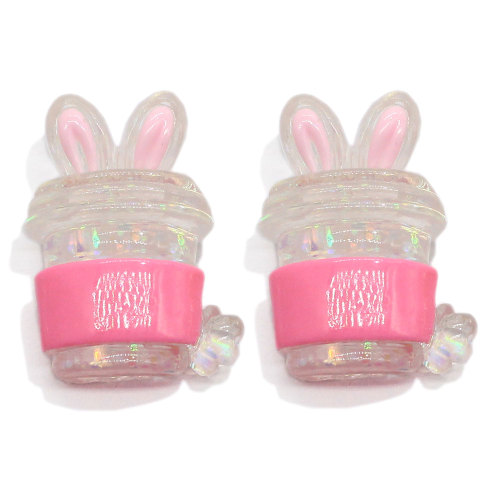 Kawaii Resin Animal Rabbit Ears Bottle Cup Flatback Cabochon Beads Μενταγιόν Κολιέ Γυναικεία Κοσμήματα