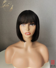 Factory Price Pixie Wigs Full Machine Made Hair Wigs With Bangs Brazilian Virgin Human Hair Straight Bob Wigs