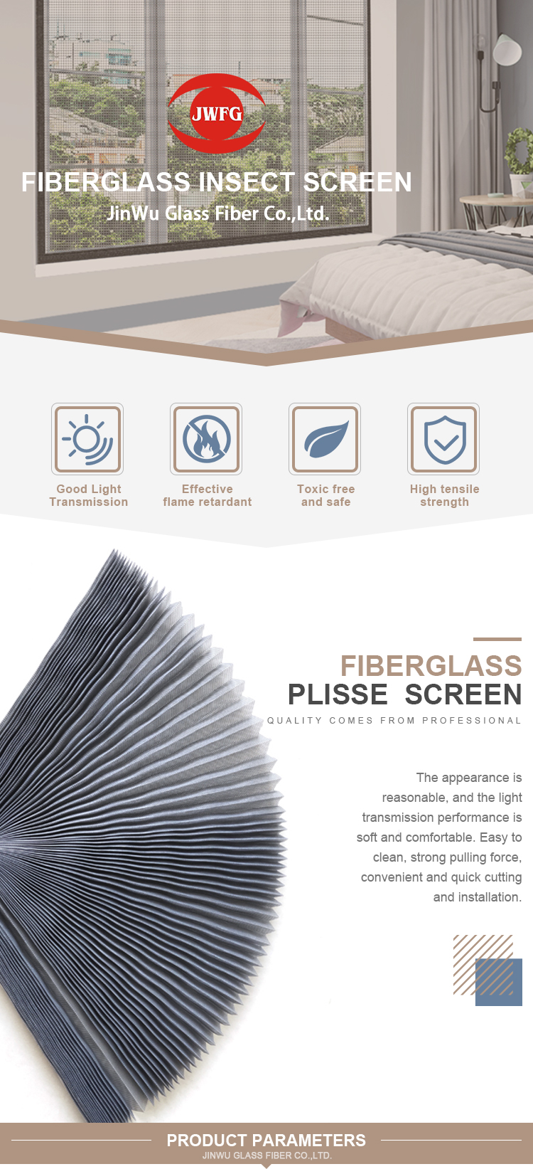 Promotional  18x18mesh pleated fiberglass plisse insect screen